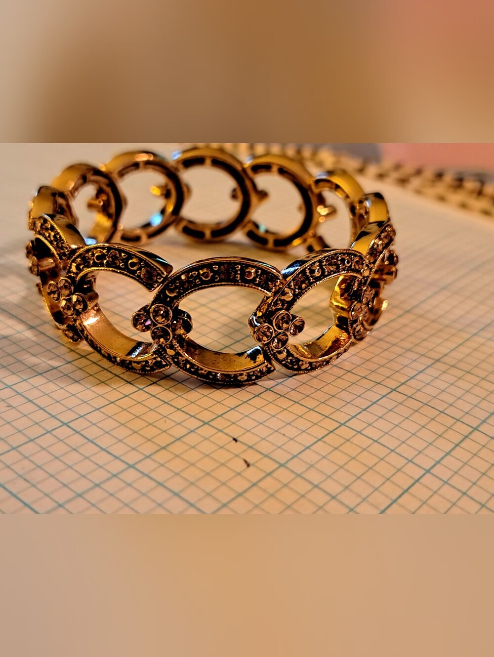 Monet Faux Citrine Pave Floral Gold-Tone Crystal Link Stretch Bracelet